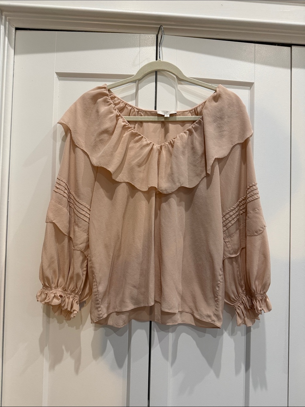 Joie Blush Ruffle Collar Balloon Sleeve Blouse